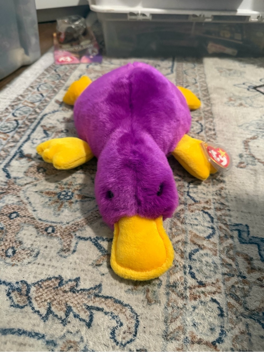 TY Beanie Baby Patti, Purple, Yellow Duck Platypus 1998 Tag Attached 14"